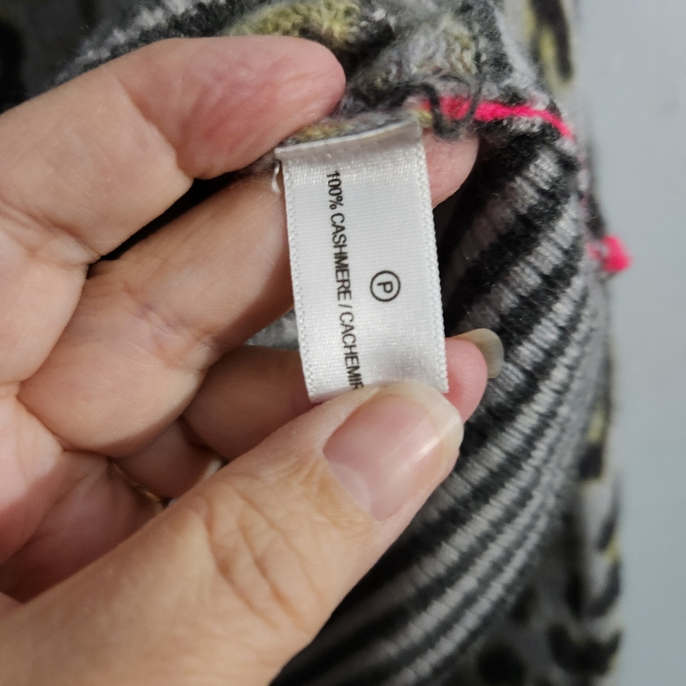 Lisa Todd Cashmere Leopard Piped Sweater Neon Stripe - Picture 6 of 9